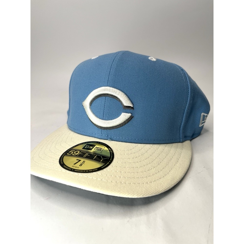 New Era Cincinnati Reds 2 Tone White/Teal Blue 59FIFTY Hat 7 5/8 Fitted W/ Patch